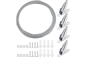 QEAPUG 10 Meter Edelstahl Drahtseil Ummantelt Kit, 2 mm Stahlseil Einstellbar Gardinenseil, Edelstahlseil Seilaufhängung Lampenaufhängung Drahtseil mit Montage Klemme für hängend Licht