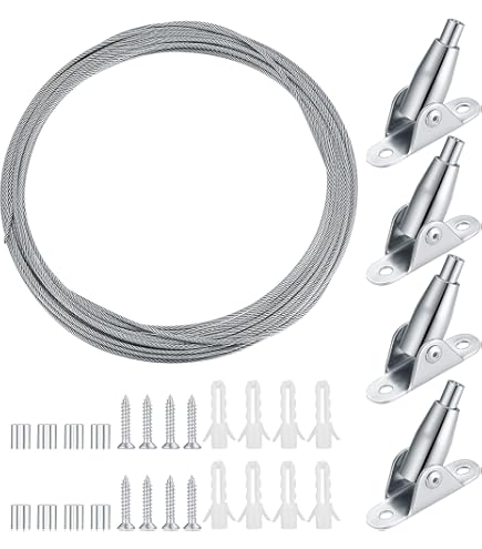 Câble Acier Inoxydable 2mm X 6m Avec Fixations - Revêtu PVC - Support Jusqu'à 30kg - Pour Suspendre Cadres, Lampes, Rideaux