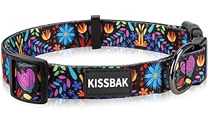 KISSBAK Collar Perros para Perros Grandes - Diseño Especial, Lindo Collar para Perros pequeños, medianos y Grandes, Collar Suave Ajustable con Flores, para Cachorros machos y Hembras(L,Floral Morado)