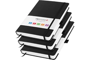 YIEO A5 Notebook, 3 Pack Leather Notebook Journal for Women Men , 200 Lined Pages 80GSM Notebooks with Elastic Loop, Pen Loop and Expandable Paper Pocket, Hardback Notepad for Office School Supplies -Black