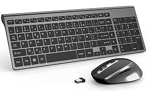 JOYACCESS Clavier Souris sans Fil, 2.4Ghz Clavier AZERTY Compacte Portable de Taille Normale, Souris Ergonomique Silencieuse 2400 DPI pour PC,Laptop,Ordinateur,Smart TV-Grey et Noir