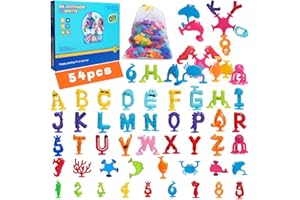 Dazhtu Juego de Ventosas, 54 Piezas Juguetes Bañera,Juguetes Sensoriales, Juguetes de Viaje,Juguetes de Ventana,Montessori Juguetes a Partir de 3,Juguetes de iluminación con Forma de Letras y números