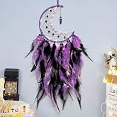 Dremisland Dream Catcher with LED Light Handmade Moon Dreamcatcher with Feathers Boho Decoration Purple Feathers Wall Hanging Ornament Macram  Children's Room Accessories for Children Gift Valentine's Day