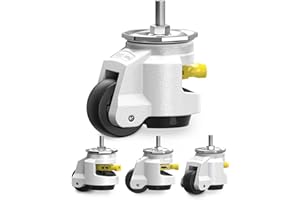 HOLKIE Leveling Stem Castor Wheels Set of 4 Heavy Duty with Ratchet Handle, 1/2" and M12 Screw Size Retractable Castors, Adjustable Casters for Furniture, Workbench, Machine, Total Capacity 1500KG