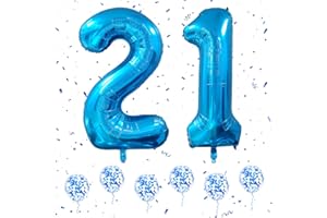 OUSUGA Luftballons Geburtstag 21 Zahl Blau, 40 Zoll Große Zahlen Helium Folie Mylar Geburtstagdeko Ballons mit 6Pcs Blau Konfetti Ballons für 21. 12. Jungen Mädchen Jubiläum Party Geburtstag Deko