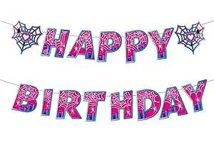 SAVITA Rosa Striscione di Buon Compleanno a Forma di Ragno, Pre-Infilato Tema Cartoni Animati Decorazioni per Feste di Compleanno per Bambine e Bambini