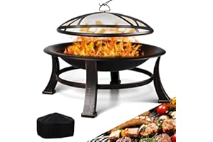 Brasero Exterieur, Ø 76 cm Brasero Barbecue avec Grille, Aspect rétro brazeros Exterieur Jardin, Foyer extérieur, brasero de Barbecue, Stable et Fonctionnel Grille brasero, Noir, Grand