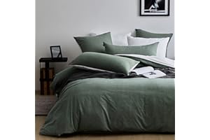 ‎MILDLY MILDLY 135x200 Baumwolle Salbeigrün, Bettwäsche-Sets 100% Gewaschene mit Leinenartigem Griff, ÖkoTex Zertifiziert & für Allergiker Geeignet, 1 Bettbezug & 1 Kissenbezügen 80x80