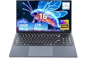 KAQIMOCI 16'' Ordenador Portátil, PC Portatil Core i5 8210Y up 3.6GHz Procesador 16GB RAM 1TB SSD WIN11 Computadora portátil 1920*1200 IPS, Laptop RJ45 USB 3.0 HDMI BT5.0 Teclado Numérico Retroiluminado.