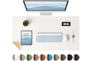 Aothia Eco-Friendly Natural Cork & Leather Double-Sided Office Desk Mat 80 * 40 cm Mouse Pad Smooth Surface Soft Easy Clean Waterproof PU Leather Desk Protector for Office/Home Gaming (Off-Whtie)