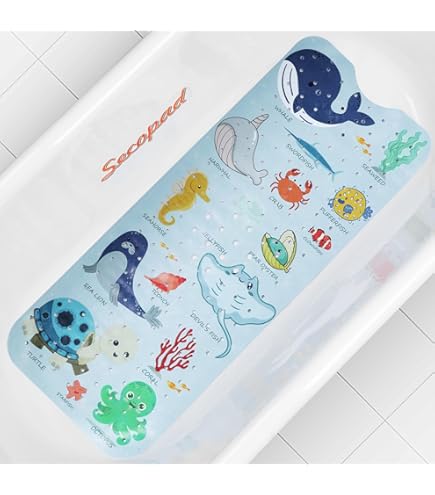 Ocean Badewannenmatte Mit Saugnäpfen – Sichere Anti-Rutsch-Matte Mit Haken Zum Aufhängen (Rosa)
