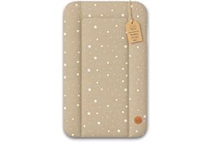TOTSY BABY Matelas a langer bebe 70x50 cm - table à langer pour bébé avec plan, tapis imperméable facile à nettoyer à poser sur une machine à laver ou une commode Hemnes ou Malm Beige avec étoiles blanches