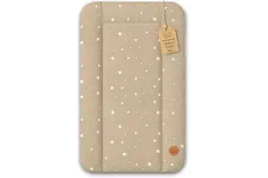 Cambiador bebe 70x50 cm - colchon impermeable portátil para comoda o lavadora cojin muda cómoda trocador fraldas colchón colchoneta fácil de limpiar Beige con estrellas blancas