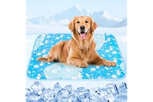 Tsmertor Dog Cooling Mat, Portable 60x90cm Pet Gel Self Cooling Pads Mat for Large Dogs, Waterproof&Scratch-Resistant, Non-Toxic Sleeping Bed for UK Pets