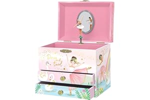 GIGGLE & HONEY Scatola Musicale per Bambine - Portagioie Carillon per Bambini con Ballerina Rotante, Regali di Compleanno Balletto per Bambine, Scatole per Gioielli, 17,1 x 13,3 x 15,2 cm - 3-10 anni, Rosa