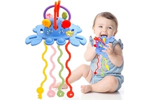FANCYWHOOP Montessori Sensory Teething Toys for Baby - Food Grade Silicone Teethers Pulling String Toy for 6-12 Month Babies, Teeth Chew Massage Gift for 1-3 Year Old Newborn Toddler Infant Boy Girl (Crab Shape)