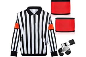 Hicarer Eishockey-Schiedsrichter-Shirt, langärmelig, gestreift, offizielles Schiedsrichter-Kostüm, orange-rot, Armreif, Fingergriffpfeife