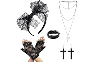MIVAIUN 5pcs Damen 80er Jahre Accessoires 80er Jahre Fasching Kostüm Zubehör 80er Vintage Accessoires Spitze Stirnband Ohrringe Fischnetz Handschuhe 80er Retro Party Halskette Armband für Party