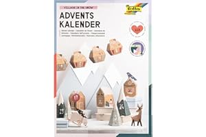 folia 9388 - Adventskalender Bastelset VILLAGE IN THE SNOW, 113-teiliges DIY Set, Stadt im Schnee