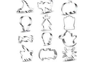 ZHOUHON Set di 12 Formine per Biscotti di Halloween - Stampi Fantasma, Pipistrello, Zucca in Acciaio Inox (Halloween-1)