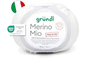 Gründl Lana Merino Mio, morbida lana merino per lavorare a maglia e all'uncinetto, morbida e delicata sulla pelle, 100% lana vergine (lana merino extrafine), 1 gomitolo, 50 g/125 m, spessore ferri 3-4