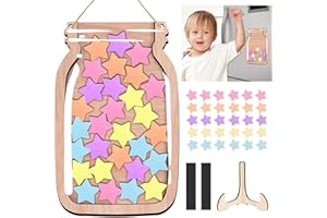 EYEZEEPTION Belohnungsglas Magnetisch Belohnungssystem Kinder Belohnungssystem Grundschule Lehrerbedarf Belohnungsglas mit Holzhalter und 20 Blumen, 14.5 * 21CM Belohnungsglas Klassenzimmer für Gutes