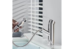 VADO VLTRA Basin Tap, Kitchen Faucet with 2 Functional Hot & Cold, Plated Pull-Out Mixer Bathroom Faucet Swivel Single Handle Sink Taps with 40" Pull Out Hose, Stainless Steel Lever Basin Tap with Standard Hose