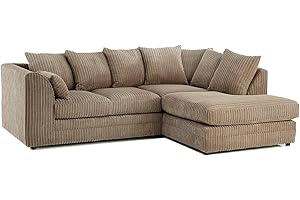 SOFASELECTIONUK LTD Jumbo Cord Scatter Back 4-Seater Right Hand Facing Corner Sofa: Elevate Your Living Room With Comfort and Style (Beige, Right Hand Facing)