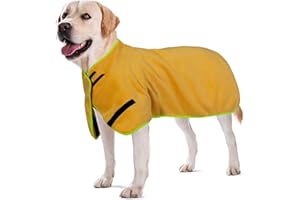 Donfri Dog Bath Towel Super Absorbent Bathrobe Quick Dry Dog Towel Adjustable Size Soft and convenient Machine Washable (XL, Yellow Long Velvet)
