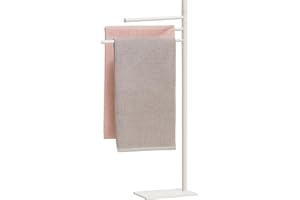 Relaxdays Portasciugamani a 3 Bracci Mobili, Piantana da Bagno, HLP: 83x33,5x14 cm, Porta Asciugamani in Metallo, Bianco, Acciaio Inox, Gommapiuma, Ferro