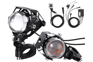 PROZOR Motorcycle Spotlights 2PCS - U5 Motorbike LED Headlights with Cables and ON/OFF Switch 3000 Lumen, 360° Adjustable, IP65 Waterproof Fog Headlights for 12/24V Vehicle