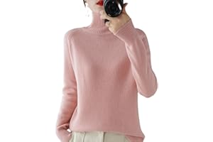 NOZEM Pull en tricot à col roulé uni pour femme - Cachemire - Tricot côtelé - Laine chaude - Ample - Manches longues