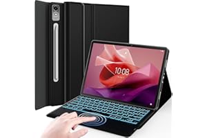 Nanhent Rétroéclairé Clavier Coque pour Lenovo Tab P12 12.7 Pouces Tablette 2023, Smart Touchpad, AZERTY Français Amovible Bluetooth sans Fil Clavier avec Housse Étui Premium PU (Lenovo Tab P12)