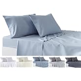 Todocama 4-Piece Bedding Set &ndash; Fitted Sheet &ndash; Top Sheet &ndash; Two Pillowcases 50 x 80 cm (Bed 150-150 x 190/200 cm, Light Blue)