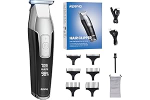 ‎RENPHO RENPHO Haarschneidemaschine, Barttrimmer Herren mit Scharfe Klingen, LED Anzeige Trimmer Herren, Leistungsstarker Motor mit Einstellbarer Geschwindigkeit, Vielfältiges Zubehör