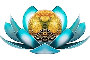 HIMMEL Lampe solaire d'extérieur - Décoration de jardin - Décoration de jardin - Étanche - Fleurs de lotus - Décoration de jardin - Boule en verre - Lampe solaire d'extérieur - Pour jardin, pelouse, allée