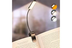 Glocusent 13 LEDs Book Lights for Reading at Night, 120 Hrs Runtime Rechargeable Reading Light, Eye Caring 3 Colors & 5 Stepless Dimming Brightness 3–60LM, Flexible Clip on Light for Book Lovers Kids