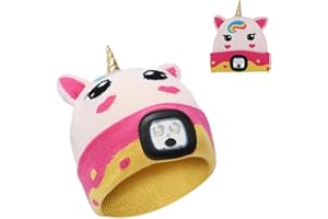 APODESS Kinder Mütze mit Led Licht Wintermütze Kinder Led Mütze USB Wiederaufladbare 4 LED Lampe Winter Warme Stirnlampe Strickmütze Leuchtmütze Kinder Geschenkideen Weihnachten für Jungen Mädchen