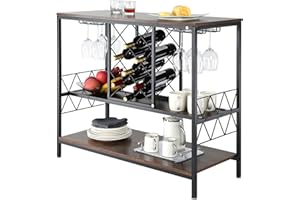 VEVOR 40 Inch Industrial Bar Cabinet, Wine Table for Liquor and Glasses, Sideboard Buffet Cabinet with Glass Holder & Wine Rack, Freestanding Farmhouse Wood Coffee Bar Cabinet for Living Room Home Bar