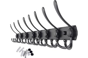 WEBI Coat Rack Wall Mounted Long,8 Tri Hooks for Hanging,75 cm Hook Rack,Hook Rail,Coat Hanger Wall Mount for Clothes,Jacket,Hats,Black