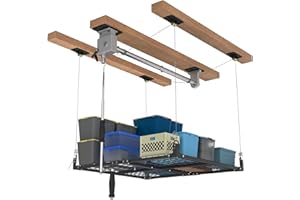 Jowkou Garage Ceiling Storage Rack | Overhead Garage Storage Lift & Ceiling Storage Rack | 4x4FT Adjustable Heavy Duty Hanging Storage with 400lbs Capacity