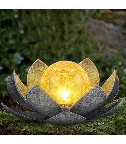 Spetebo Solar Lotusblüte Mit Crackleglas-Kugel - 25x11 Cm Garten-Dekoleuchte Für Terrasse & Balkon
