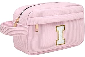TOOZEN Neceser Maquillaje Mujer Personalizado Inicial, Bolsa de Cosméticos de Viaje, Gran Capacidad Neceser de Maquillaje de Pana, Regalo Cumpleaños Navidad para Mujeres Novias Mejores Amigas, Rosa I