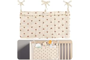 Tolenre Baby Cot Organizer with 2 Pockets, Baby Bed Organizer Hanging, Hanging Bed Organizer Baby, Nursery Storage Bags, Bed Bag Toy Bag for Cot Organizer (Beige)