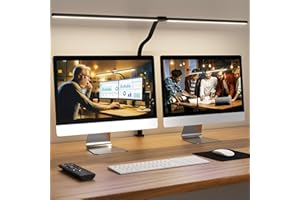 APMIEK Doppelkopf Schreibtischlampe LED Dimmbar, 24W 80CM Klemmbar Tageslichtlampe Schreibtisch Lampe, Schwanenhals Büro Tischlampe Augenschutz Arbeitsplatzleuchte Monitor Lampe, schwarz