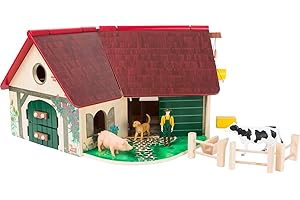 small foot company- Granja Woodfriends Hecha de Madera certificada FSC 100%, con Techo abatible Juguetes, Multicolor (small foot by Legler 11005) , color/modelo surtido