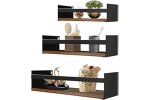EYMPEU Estantes de Pared, Juego de 3, Estantes de Pared Flotantes de Madera y, Negros, para el la Cocina, el Baño, la Sala de Estar y la Oficina.