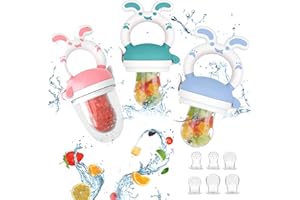 ROSERROSE Fruchtsauger Baby,Baby Food Feeder, 3 Fruchtsauger + 3 Größen BPA Frei Silikon Sauger für Kleinkinder von 3 bis 24 Monaten ,Fruchtsauger für glückliche Babys,Lindert Schmerzhaftes Zahnfleisch