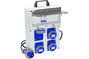 ELETTROWATT - Quadro Elettrico di Distribuzione Industriale da Cantiere ASC Portatile - 4 Prese CEE IP67 da 16A - Magnetotermico da 16A - Fungo di Emergenza - Quadro Monofase Con Certificazione