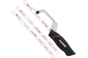 HAUTMEC Junior Hacksaw, Mini Hack Metal Saw, Compact Handsaw with 3 Pcs Bi-Metal HSS Blades, Tool-Free Replace Blade & Cutting Guide Design, Especially Cuts in Tight Hard-Reach Spaces, HT0426
